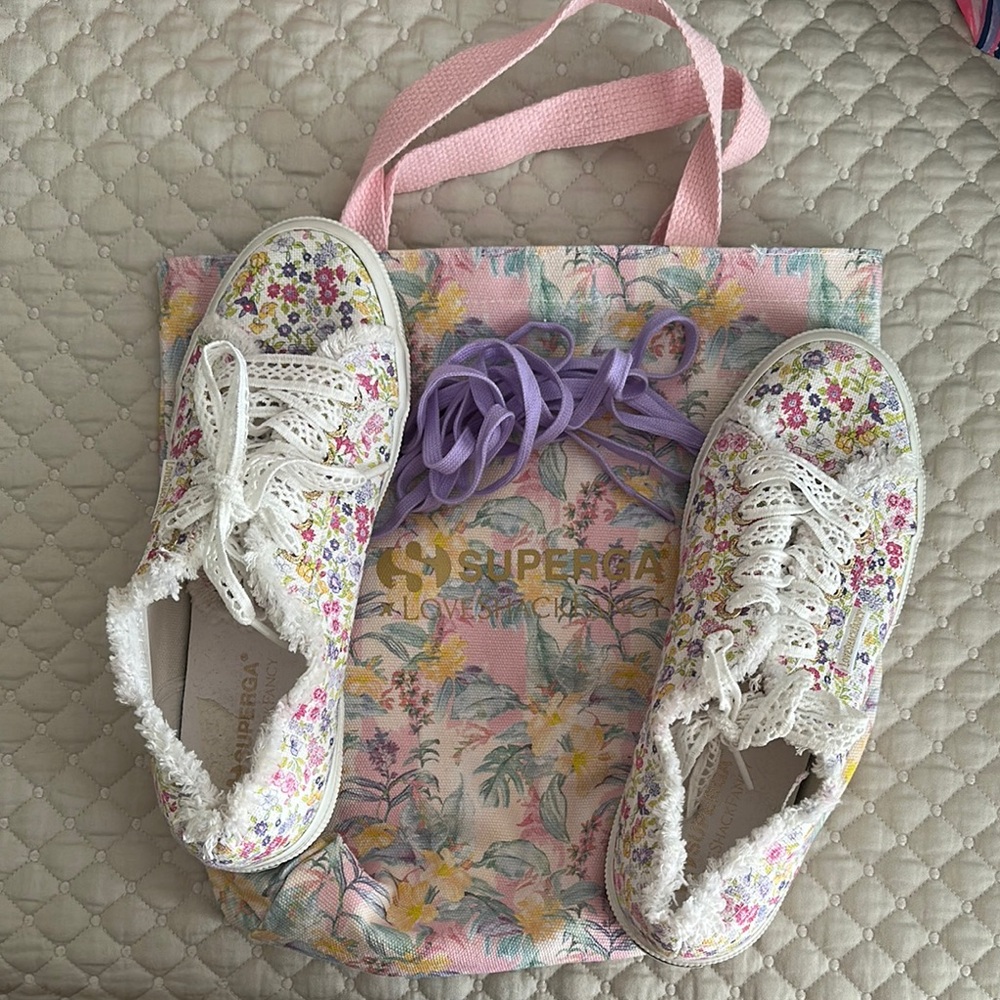 Superga LOVE SHACK FANCY Floral Sneakers with Tote